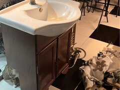 Set baie complet vintage - mobilier lemn, baterii si calorifer alama